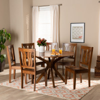 Baxton Studio Mare-Walnut-7PC Dining Set Mare Modern and Contemporary Transitional Walnut Brown Finished Wood 7-Piece Dining Set